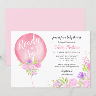 Convites Balão floral cor-de-rosa claro pronto para chá d