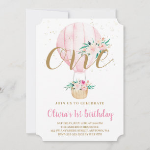 Convites Balão Floral de Ar Quente Aquarela Aniversário