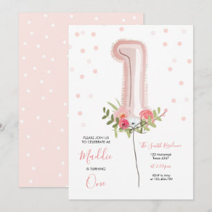 Convites Balão Floral Primeiro Aniversário Chamando Garot