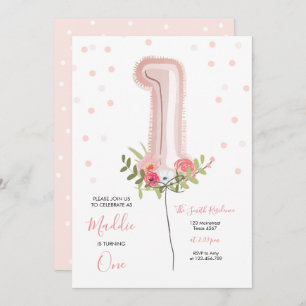 Convites Balão Floral Primeiro Aniversário Chamando Garota
