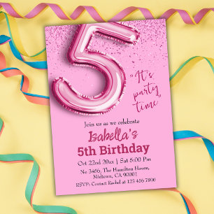 Convites Balão giro, cor-de-rosa, n.º 5, aniversário de 5 c