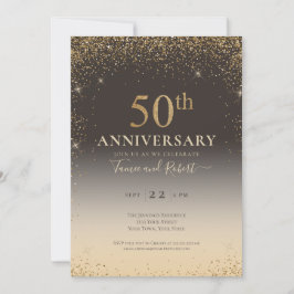 Convites Balão Glitter Dourado Elegante 50º Aniversário