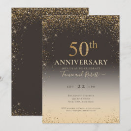 Convites Balão Glitter Dourado Elegante 50º Aniversário