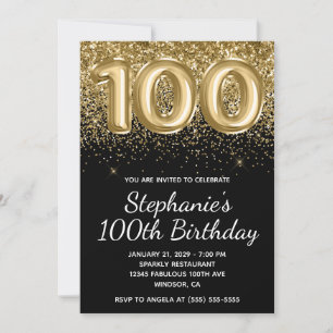 Convites Balão negro brilhante Dourado brilhante 100º anive