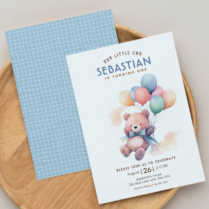 Convites Balão pastel de ursos peludos Beary primeiro anive