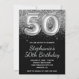 Convites Balão preto brilhante prateado brilhante 50º anive