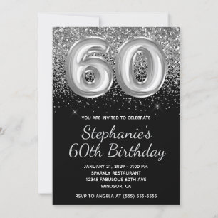 Convites Balão preto brilhante prateado brilhante 60º anive