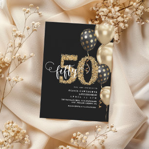 Convites Balão preto e Dourado 50º aniversário