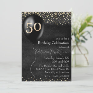 Convites Balão Preto e Dourado Aniversário de 50 anos
