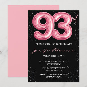 Convites Balão Preto Rosa Glam 93º aniversário