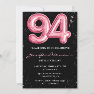 Convites Balão Preto Rosa Glam aniversário de 94 anos