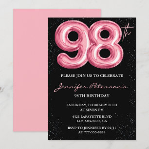 Convites Balão Preto Rosa Glam aniversário de 98 anos