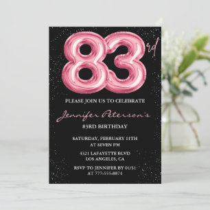 Convites Balão Preto Rosa Glam Glitter 83º aniversário