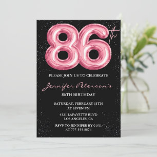 Convites Balão Preto Rosa Glam Glitter 86º aniversário