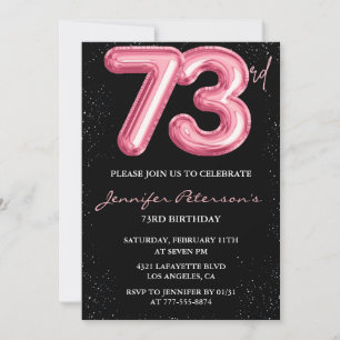 Convites Balão Preto Rosa Glam Glitter Aniversário de 73 an