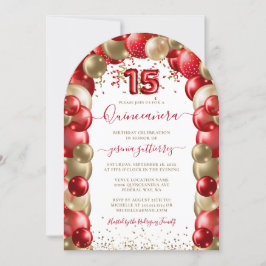 Convites Balão Red Dourado Sparkle Quinceañera