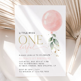 Convites Balão Rosa, Eucalyptus, Greenery, Primeiro Anivers