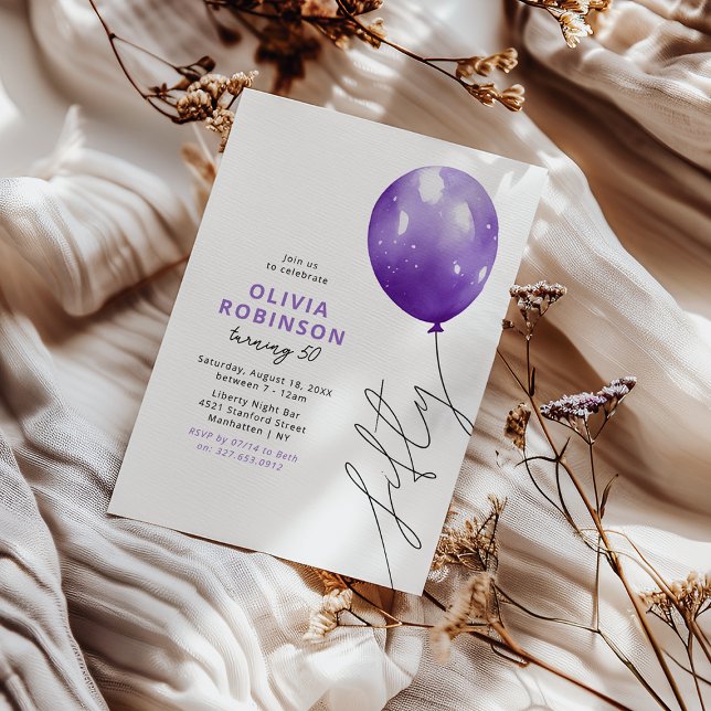 Convites Balão Roxo da Moda para Aniversário de 50 anos (Criador carregado)
