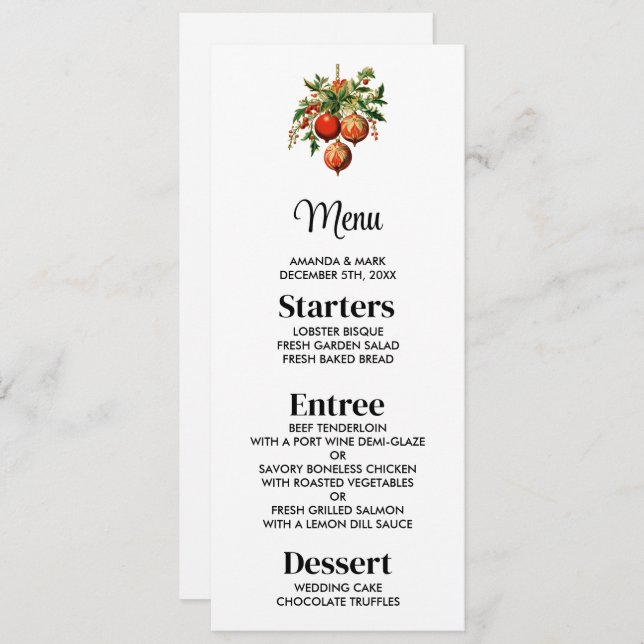 Convites Balas de Natal Vermelhas com Holly Festivo (Frente/Verso)