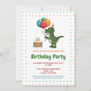 Convites Balcões Coloridos de Aniversário de Tiranossauro R