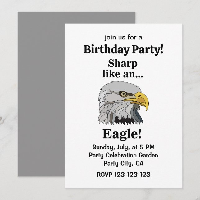 Convites Bald Eagle Birthday Party (Frente/Verso)