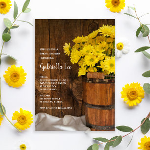 Convites Balde de madeira Chá de panela amarelo das margar