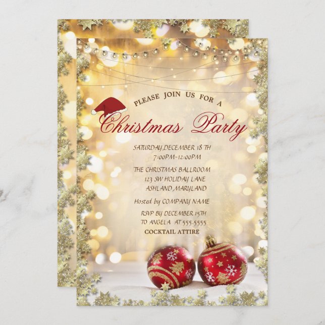 Convites Balde Natal Vermelho, Festa de Companhia de Natal  (Frente/Verso)