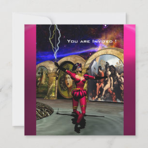 Convites BALÉ ANDROID,Ficha científica azul-rosa vermelha