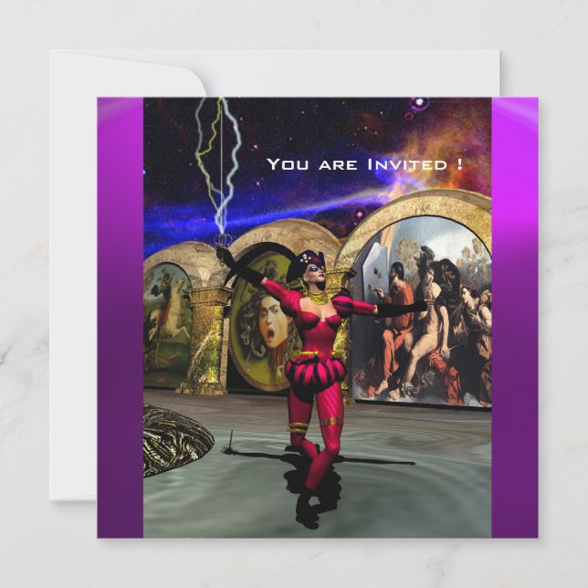 Convites BALÉ ANDROID,Ficha de Ciência Azul Roxo Vermelho (Frente)