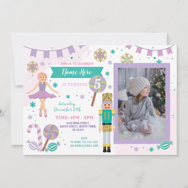 Convites Balé de Natal Pink da Foto de Aniversário (Frente)