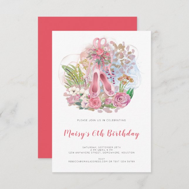 Convites Balé Elegante Bombas Rosa 6 (Frente/Verso)