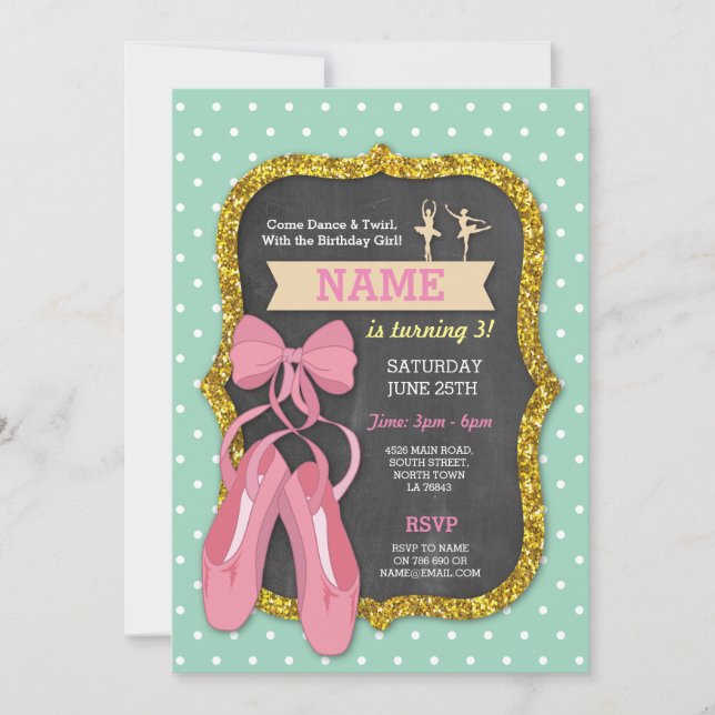Convites Balé Festa de aniversário Tutu Ballerina Meninas C (Frente)