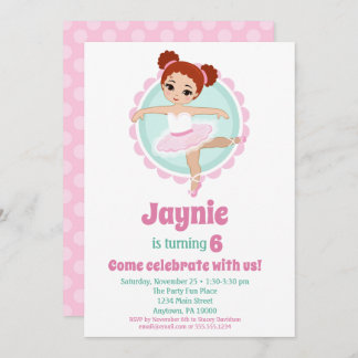 Convites Balé Redhead Ballerina Festa de aniversário Dançan