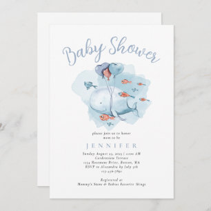 Convites Baleia Aquarela Sob O Chá de fraldas Marítimo Invi