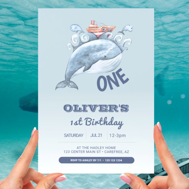 Convites Baleia Azul Um Menino 1º Aniversário (Criador carregado)
