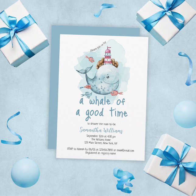 Convites Baleia Bonita De Um Chá de fraldas De Rapazes Do B (Cute Whale Of A Good Time Boy Baby Shower Invitation
)