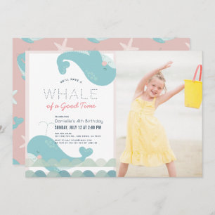 Convites Baleia de Boas Festas de Aniversário Rosa