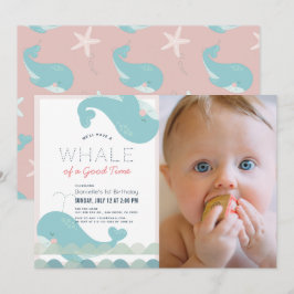 Convites Baleia de um primeiro aniversario de Garota Rosa d