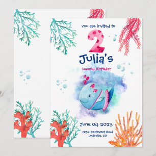 Convites Baleia debaixo do mar, festa de aniversário de ani