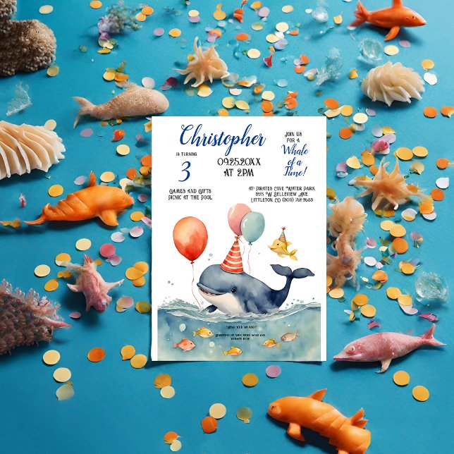 Convites Baleia Fofa de Aniversário do Time Boy (Criador carregado)