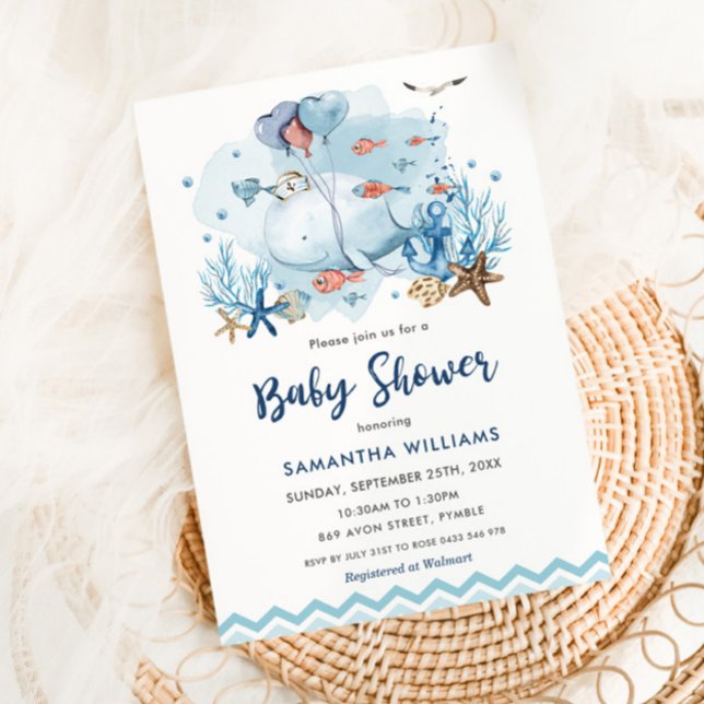 Convites Baleia Náutica Sob o Chá de fraldas de Blue Boy Se (Criador carregado)