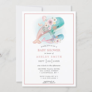 Convites Baleias Aquarela Floral Menina Leigh-Ann