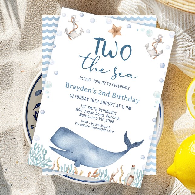 Convites Baleias Azuis Dois segundos aniversários Do Mar (Editable Two the Sea 2nd Birthday Party Invitation Whale Sea Life 2nd Birthday Invite,
Under the Sea)