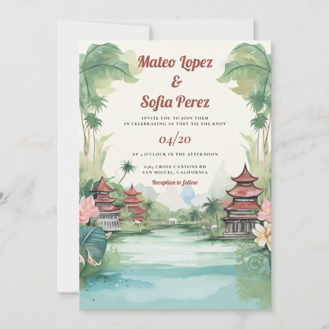 Convites Bali Indonesia Ver Casamento de Destino (Frente)