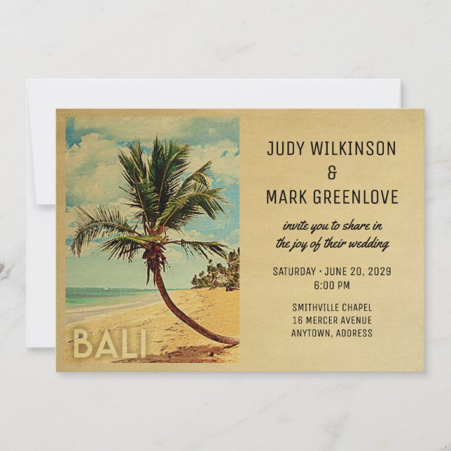 Convites Bali Wedling Invitation Beach Palm Tree (Frente)