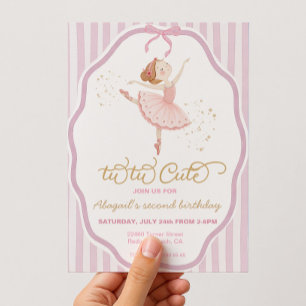 Convites Ballerina 2º aniversário listras no tu-tu fofo