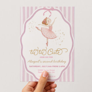 Convites Ballerina 2º aniversário listras no tu-tu fofo