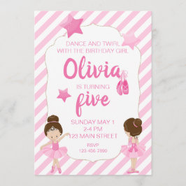 Convites Ballerina Aniversário com listras cor-de-rosa