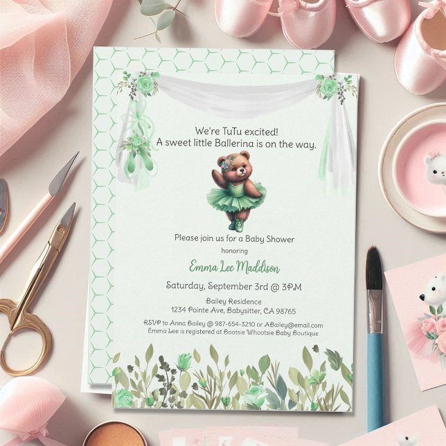 Convites Ballerina Bebê Menina Chuveiro Tutu Urso Teddy Ele (Criador carregado)