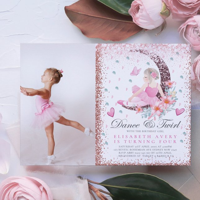 Convites Ballerina Birthday Moon Dance e Twirl Foto (Criador carregado)